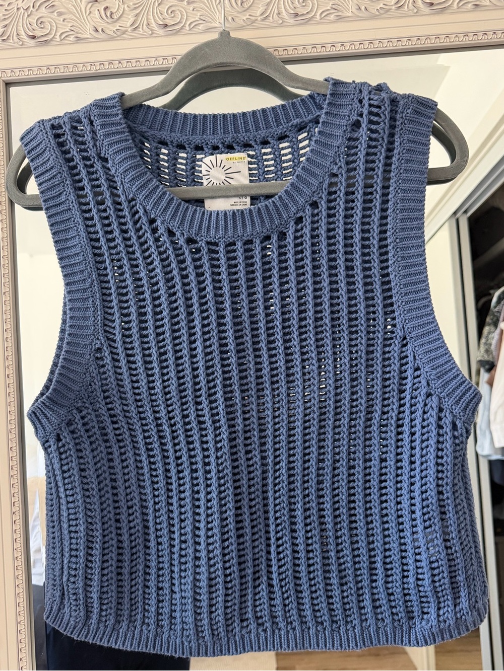 Aerie Blue Open-Knit Crop Tank